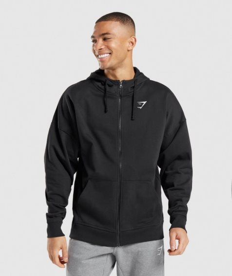 Men's Gymshark Essential Zip Up Hoodie Black | CA 18N5A0